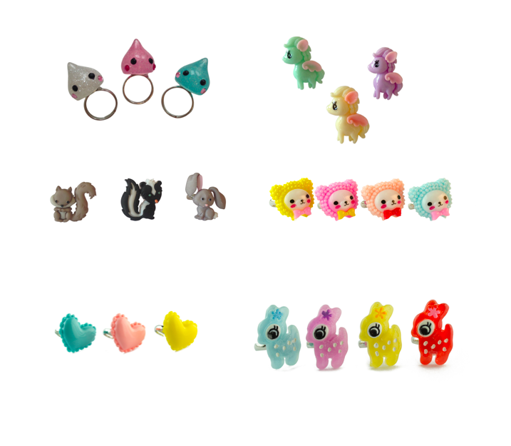 Pop Cutie Mixed Design Rings (12 pcs) Wholesale